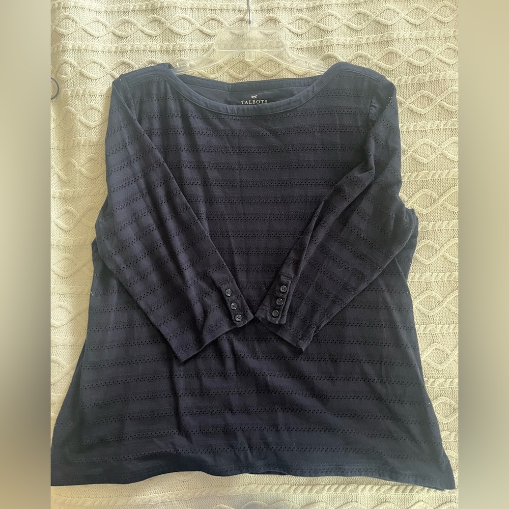 Talbots Women's Navy Blouse Lined 3/4 Sleeve with Button Cuff Detail Sz XL - Picture 2 of 14
